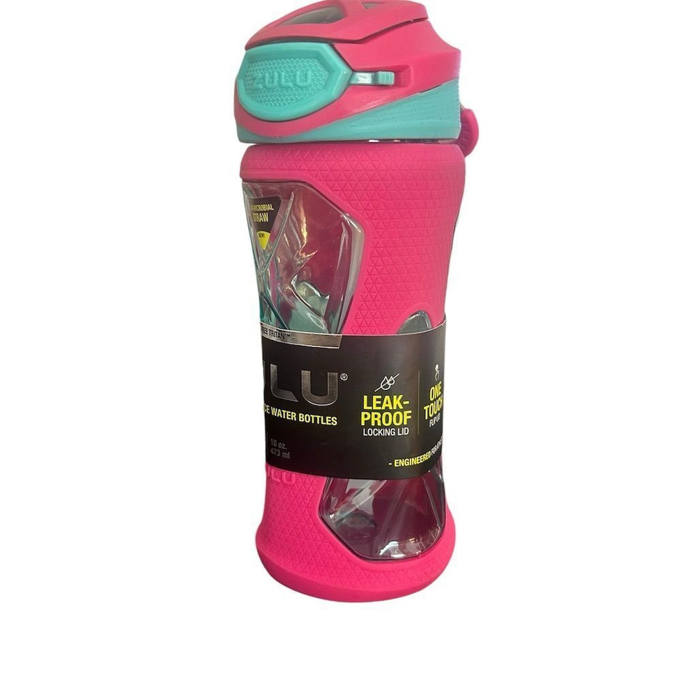Zulu Kids Water Bottle 16oz Pink Straw Flip Top NWT